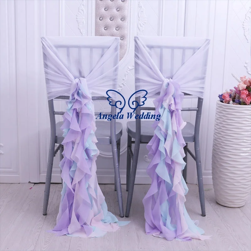 CH099K very nice color wedding pastel light purple pink blue chiffon curly willow chiavari chair cover or chair sash