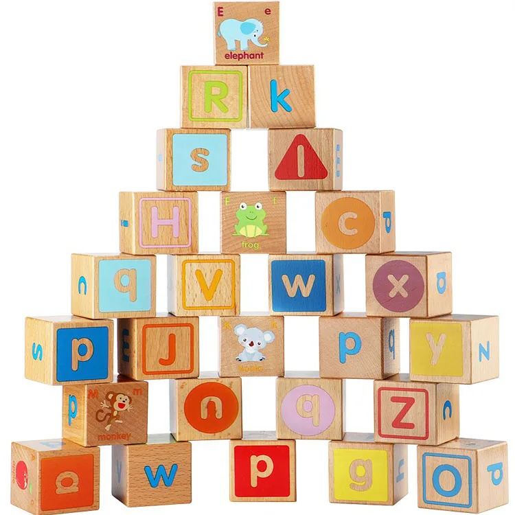 Wholesale  colorful shape stacking wooden puzzle wooden alphabet letter blocks toy for kids game