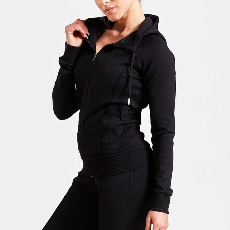 Wholesale High Quality Cotton Polyester Hoodies Fitness 4-Way Stretch Sports Training Wear Women Tracksuit