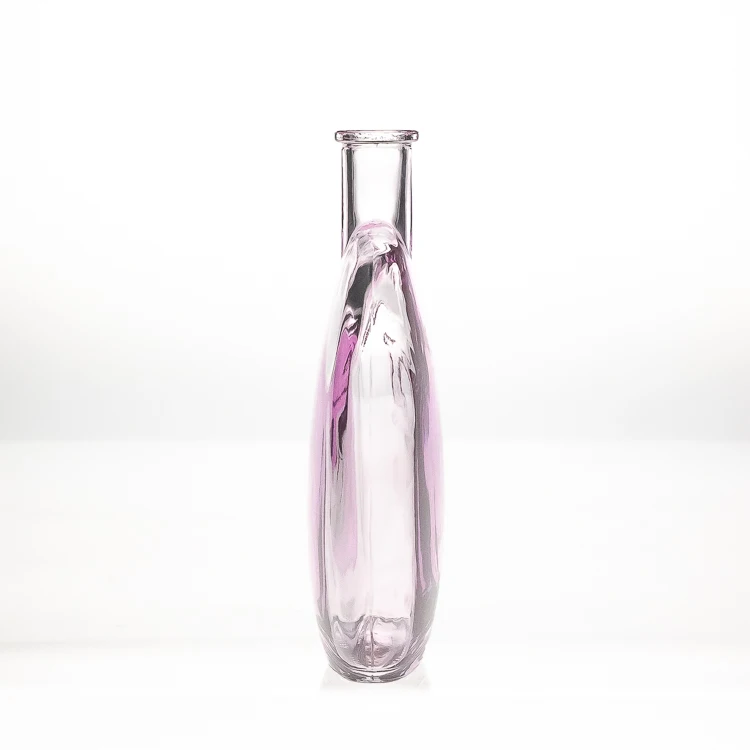 New Design 540ml 18oz Flat Round Clear Pink Aroma Diffuser Bottle Crystal Glass Vase with Reed Stick Flower