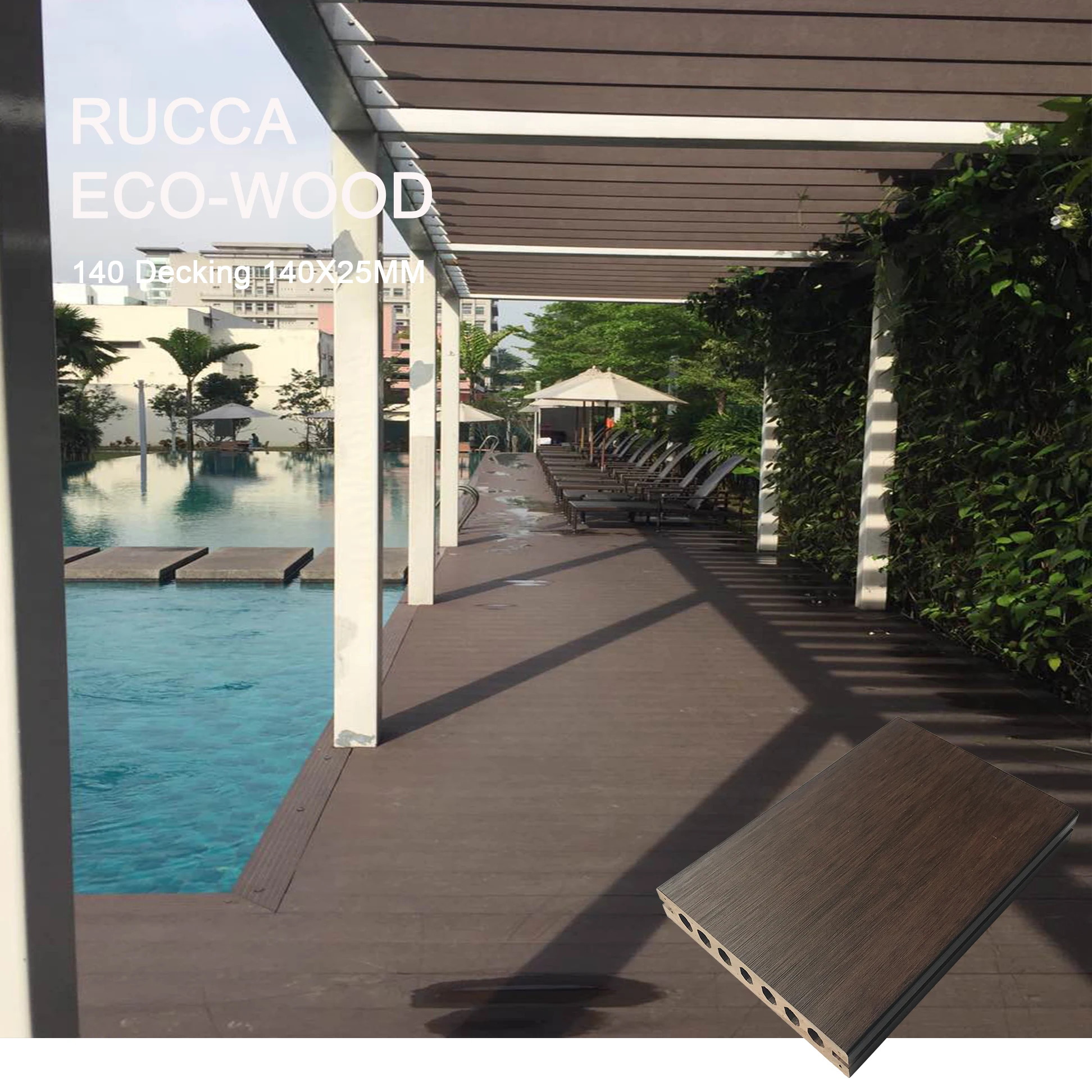 Rucca WPC Flooring, High Quality With 3D Printed Waterproof Outdoor Anti-UV 140*25Mm