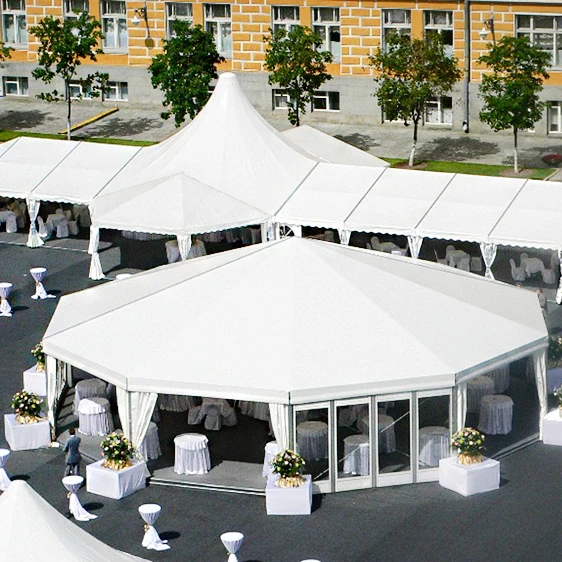 Large marquee dinner catering white wedding  pagoda tent