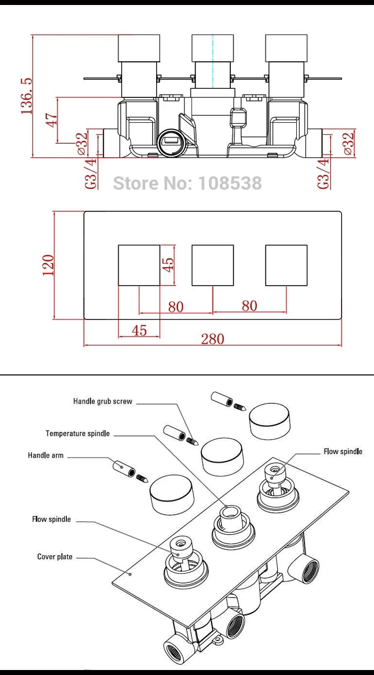 Скрытые Термостатические душевые клапаны WRAS с тремя квадратными