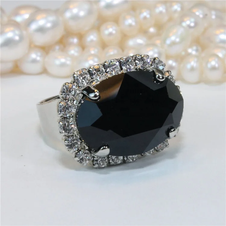 Luxury Male Female Big Oval Engagement Ring Cute 925 Silver Crystal Black Zircon Stone Ring Vintage Wedding Rings For Women