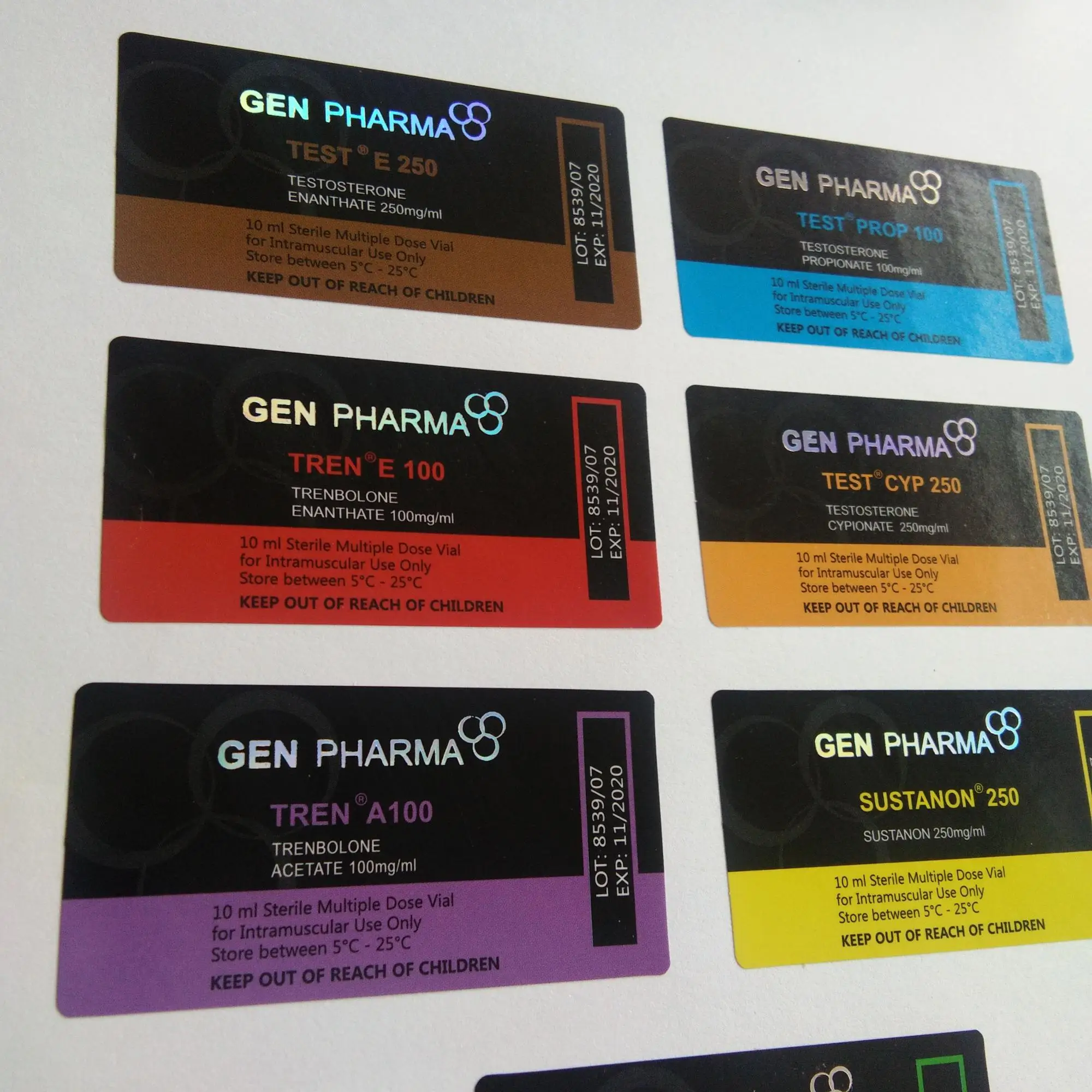 Custom printed steroid labels 10ml hologram sterile vial label for pharmaceutical