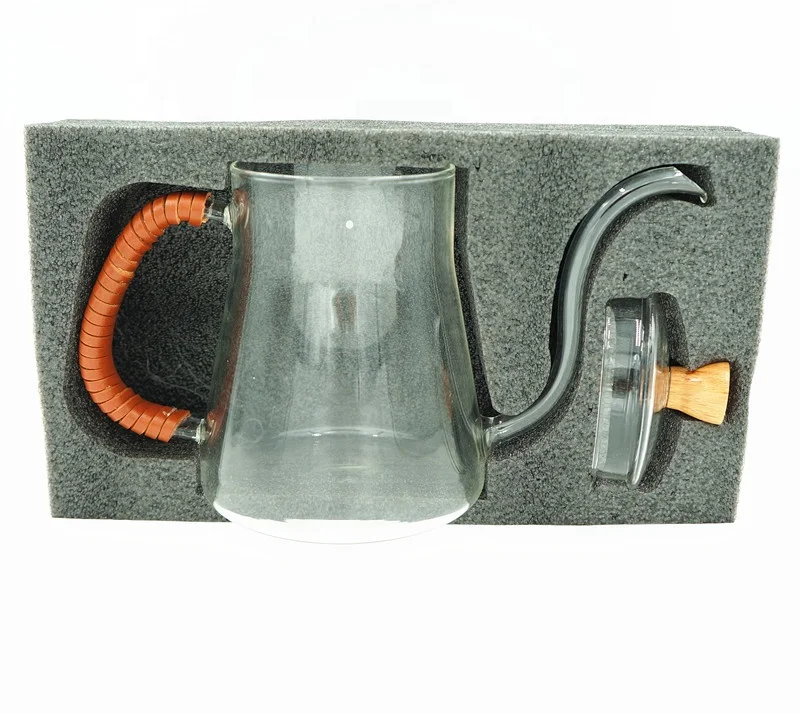 600ML  Manual Borosilicate glass pour over  coffee kettle with lid