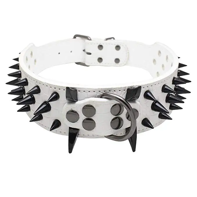 luxury Custom Sharp Spiked Studded Leather Dog Collar Adjustable Durable Pet Training Collars For Large Dog