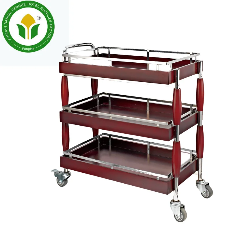Manufacturer supply hotel 3 tier trolley wine trolley wooden wine cart