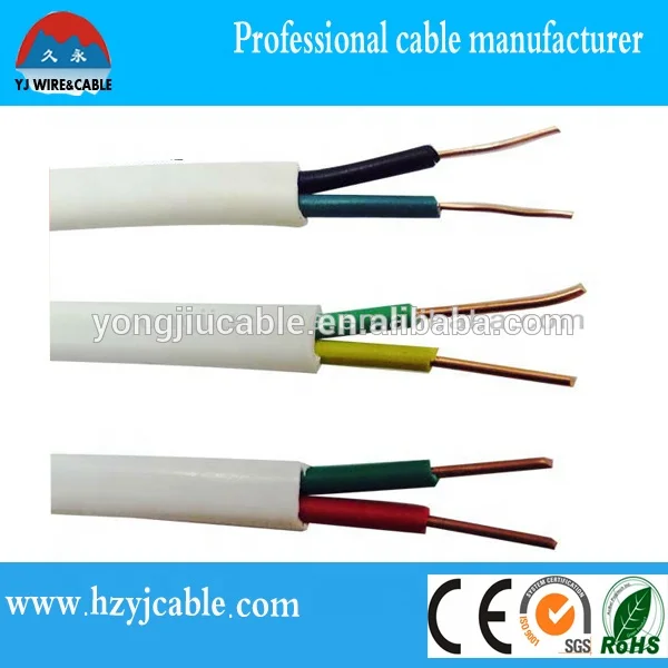 2x1.5MM 300/500V Bare Solid Copper/CCA Non flexible Flat Building Electric Cable PVC Insulation Sheath Cable Wire