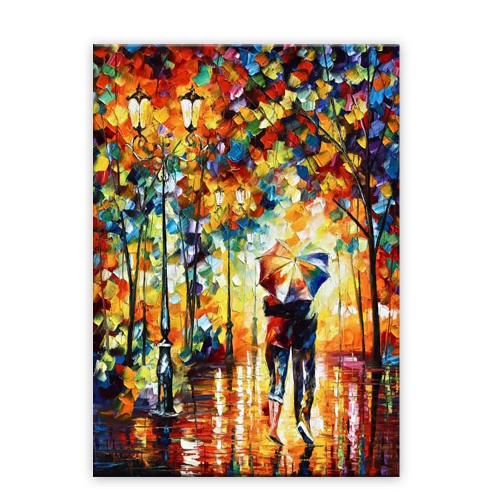 Lovers abstract handmade rain scenery couples abstract knife oil painting