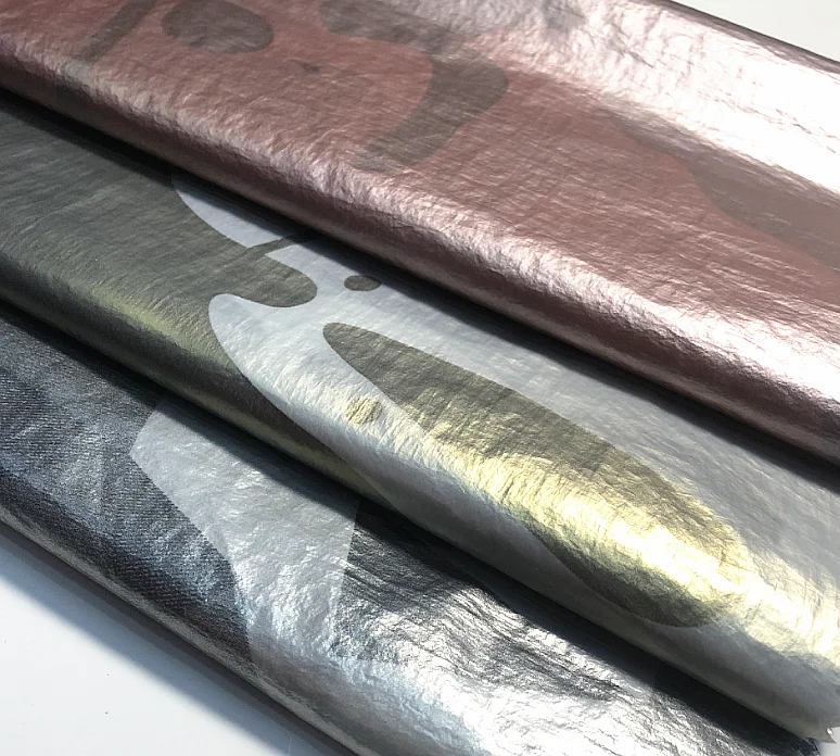 Серебристая ПУ покрытая искусственная кожа нейлон пухозащищенная куртка ткань