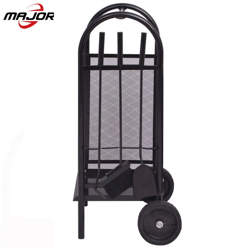 Two wheels heavy duty indoor stove wood firewood trolley log cart with working tools