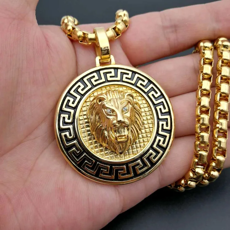 High Quality 18k Gold Lion Head Men Jewelry Necklace