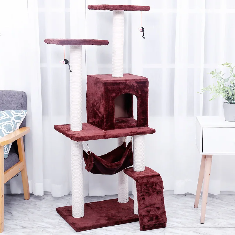 High quality large wooden scratch climbing tower fashion DIY deluxe high quality cotton and hemp rope pet products cat tree