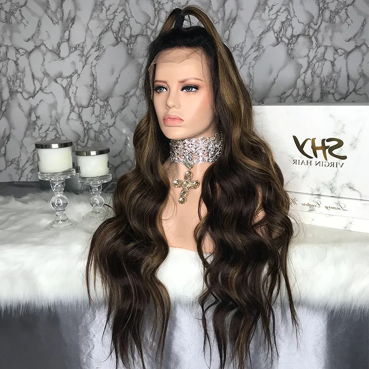 Factory Supplier Raw Indian Hair 180% Density Blonde highlight Lace Front Wig With Baby Hair Human Lace Wig For Black Woman