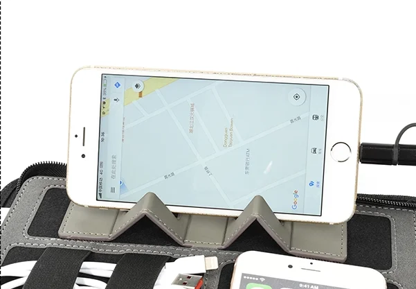 Gray wireless charging portfolio USB powerbank with holders notepad tablet stands