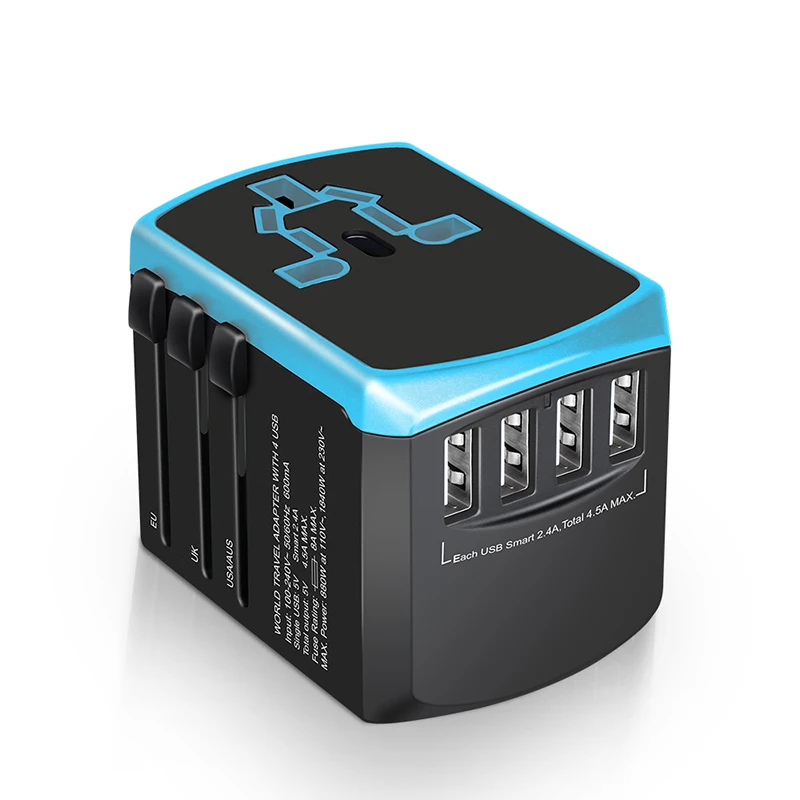 International travel adapter and 4USB port 3400mA world fast charger socket