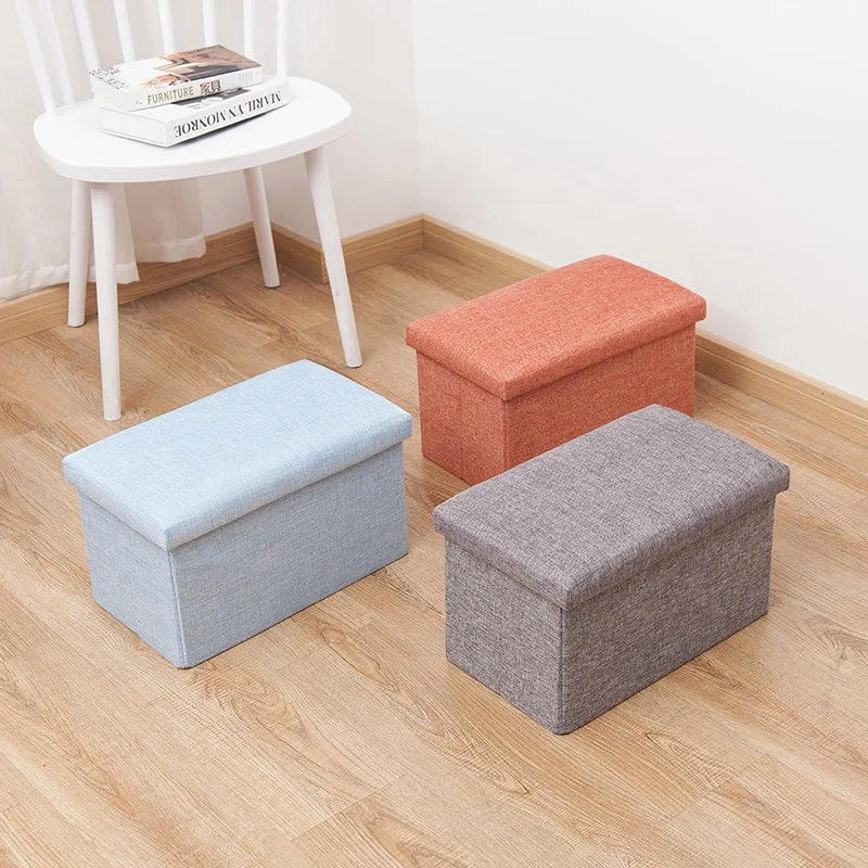 
Large Capacity Linen Fabric Folding Storage Foot Rest Pouf 