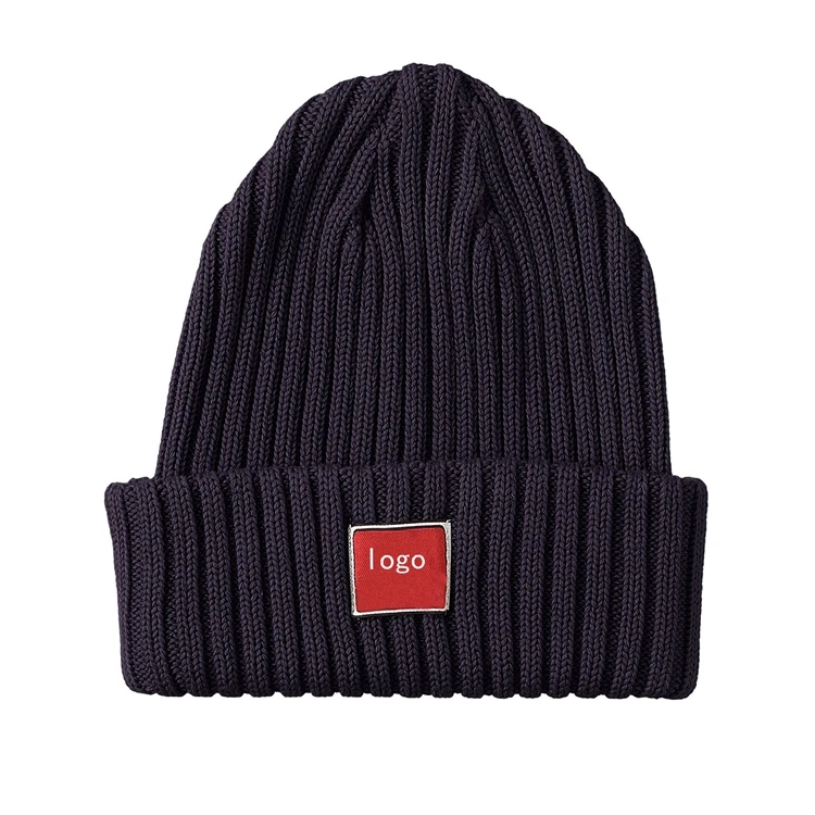 2022 Fashion leather label Solid Color Winter Knitted Wool Hats Custom Warm black beanies for Women And Men