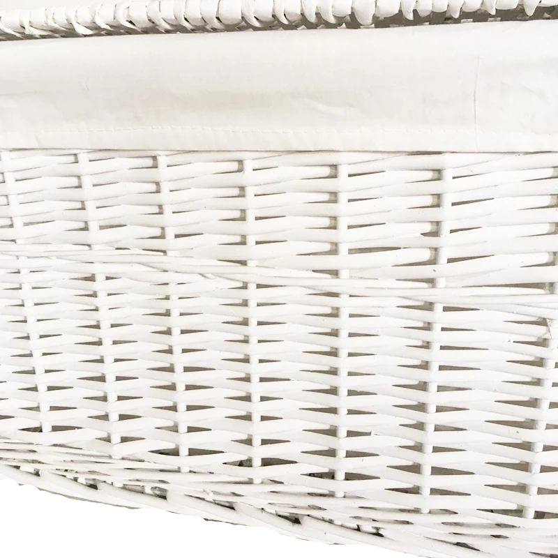 White Woven Willow Basket Laundry Basket With Lid Lining For Organizer Closet Set 5