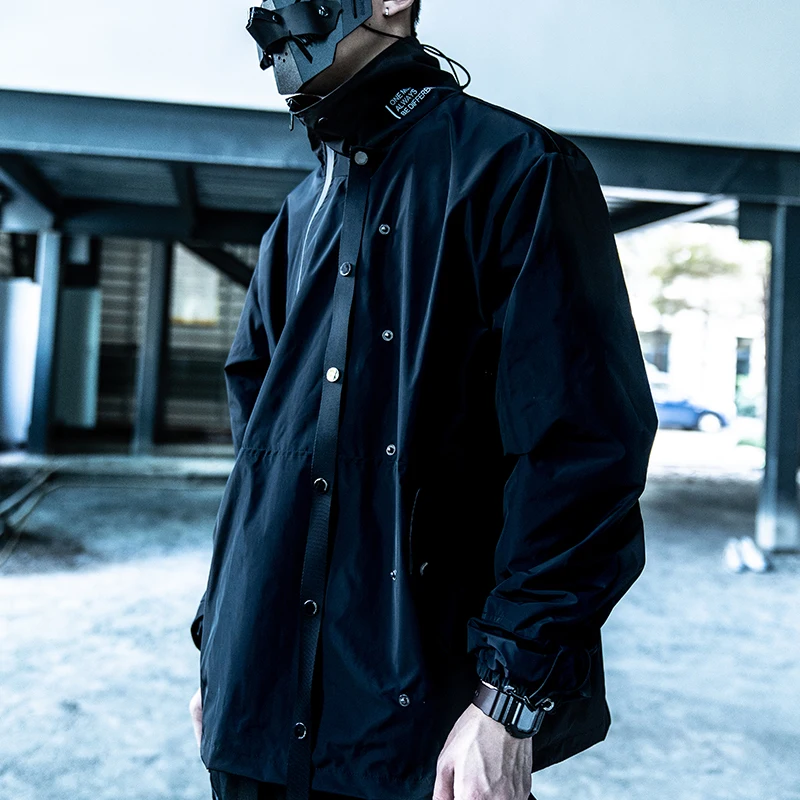 Killwinner street hip hop black coats fashion 100 polyester oblique webbing functional sports windproof men jacket