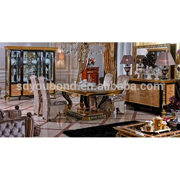 
0061 European classic round dining room set wood furniture 