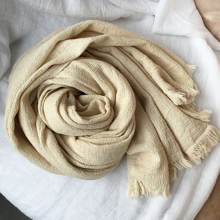 High quality hangzhou factory South Korea leisure clothing muffler shawls man woman maxi solid plain 100%cotton natural scarfs