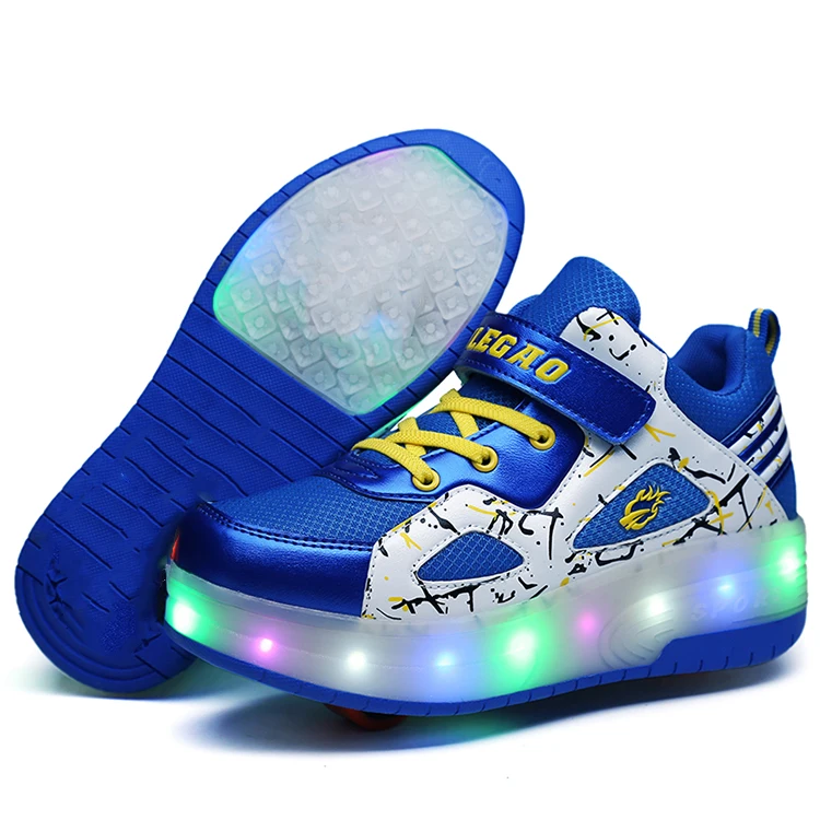 
Kids Wheels Fashion Sneakers LED Light up Shoes Single Wheel Double wheels Roller Skate Shoes 