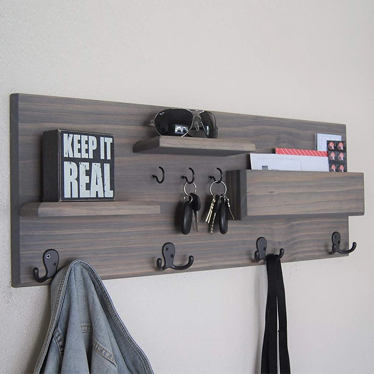 Shabby Chic Wood Wooden Coat Rack Shelf  With Hooks