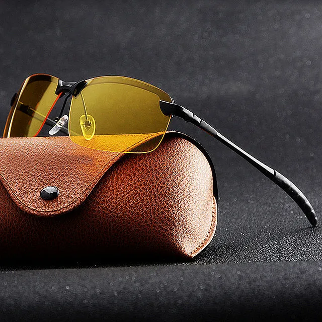 
Wholesale Men Anti-Glare Night Vision Glasses Yellow Lens UV400 Metal Polarized Night Driving Glasses 