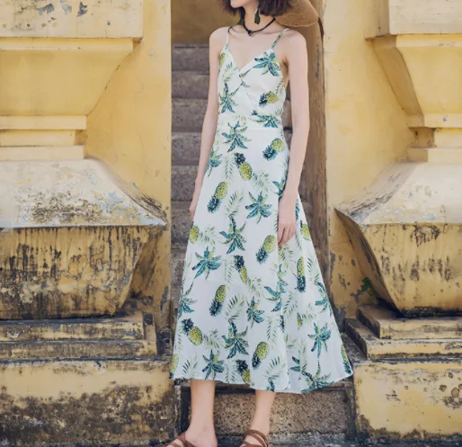 Летняя дама новая напечатанная юбка строка шифон пляжное богемное платье