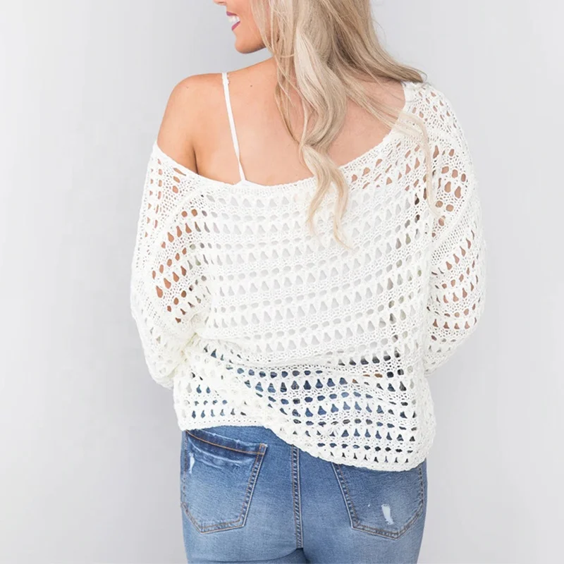 Fashion Women Long Sleeve Hollow Fishing Net Sunscreens Knitted Cover Up Crochet Sweater