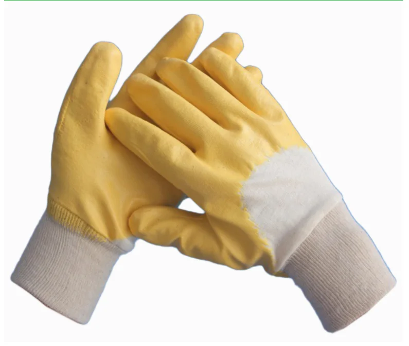 oil resistance 3/4  yellow  nitrile coated work gloves with jersey  liner 65g