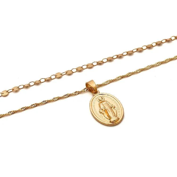 Customize Vintage Religious Jewelry Real Gold Plated Mother Virgin Mary Pendant Necklace