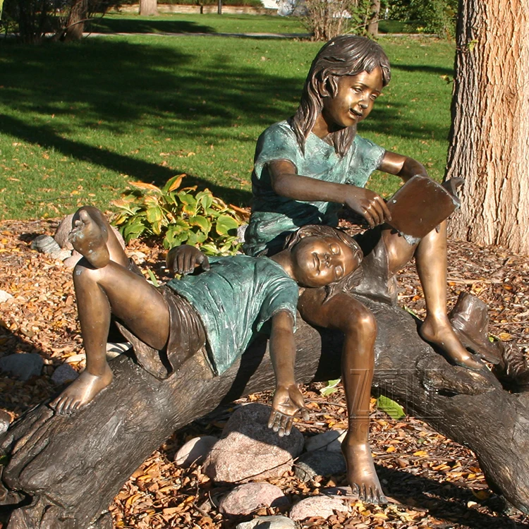 Modern Decoration bronze children riding crocodile statue sculpture