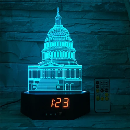 Tourist Attractions Type Innovative Time Alarm Clock LED Illusion Night Light Acrylic 3D Lamp