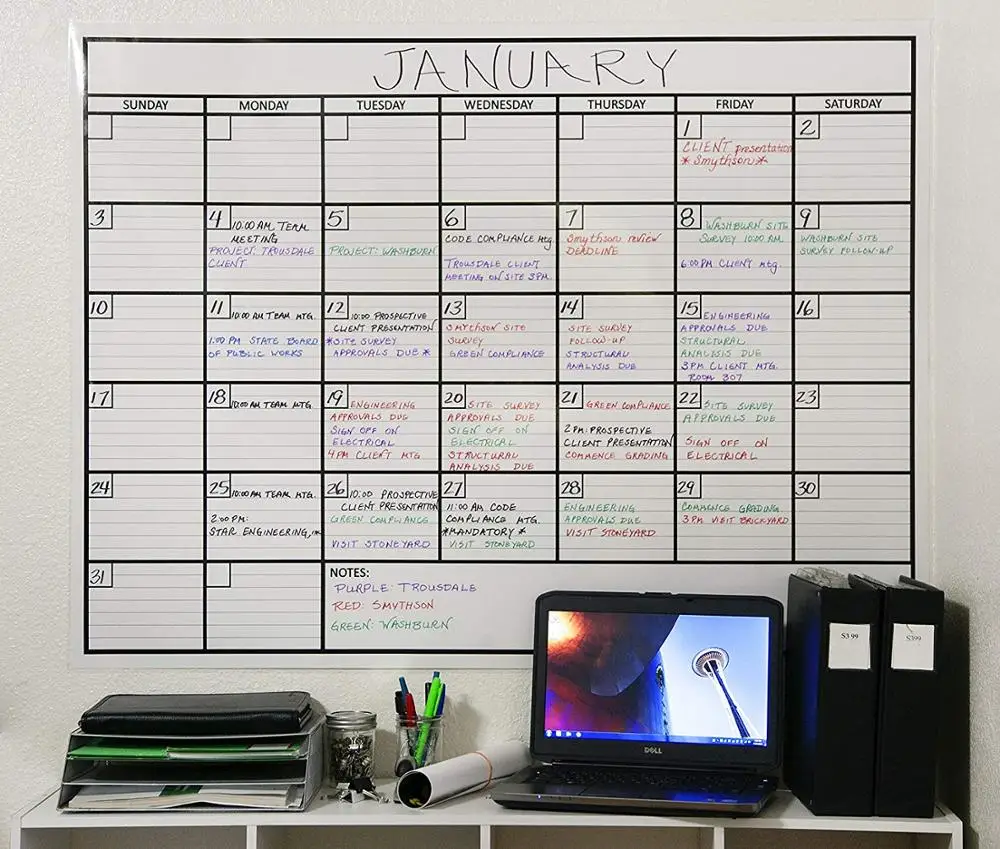 14 x 14  Two Three Month Large Office Supplies Dry Erase Lamination Schedule Calendar