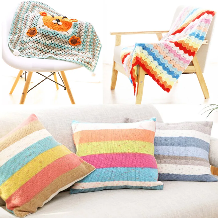 Оптовая продажа от производителя, пряжа для вязания, хлопчатобумажная Радужная цветная пряжа для вязания крючком