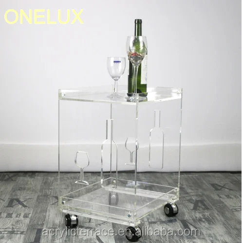 Rolling Acrylic Small Tea Cart/ Occasional/ Side /Sofa /Corner Table On Wheels-Flat Packed