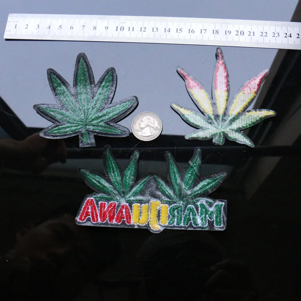 Wholesale maple Leaves Boho Hippie Pot Leaf Applique Embroidery Iron on Patch