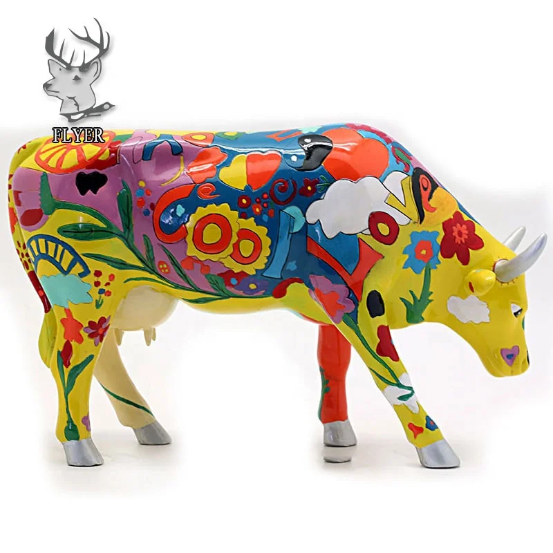 Outdoor decoration life size artificial resin cow statue life size animal cow sculpture