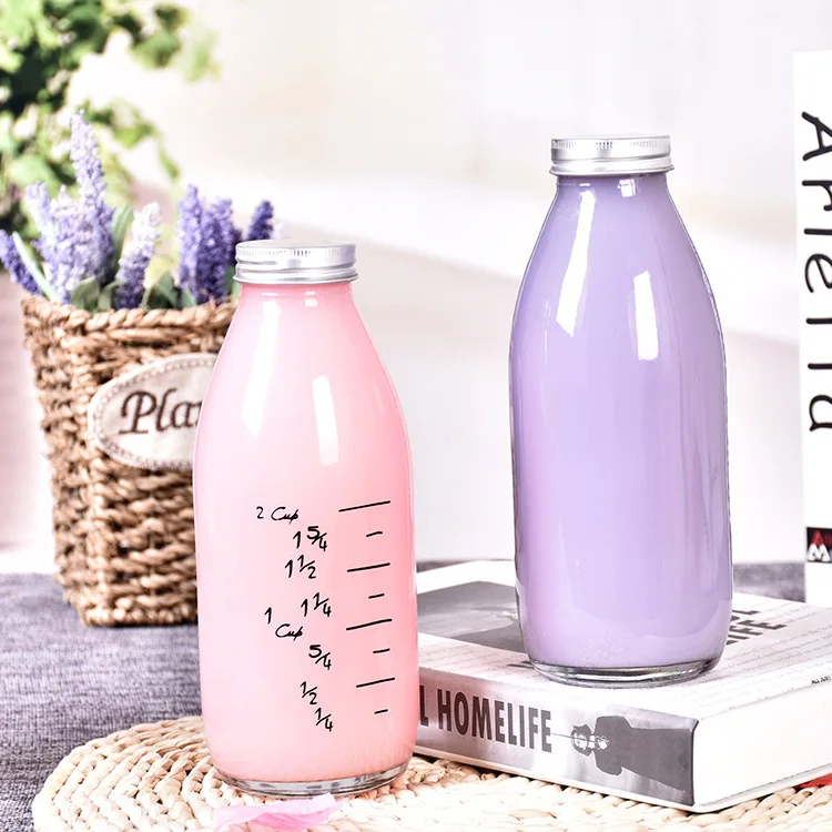 
Hot Sale Round Clear Scale Glass 250ml Milk Bottle Water Coffee juice Beverage Milk Bottle With Cap 
