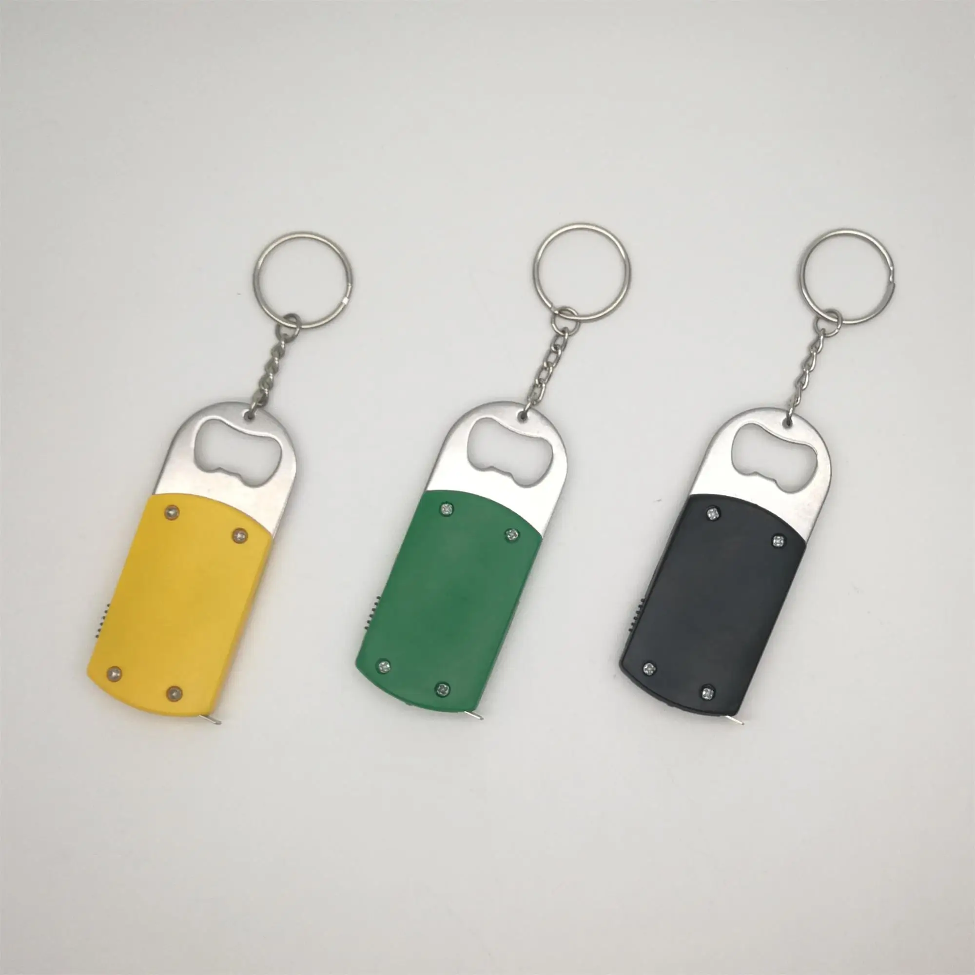 Multi function stainless steel key chain bottle opener LED light key chain with tape measure