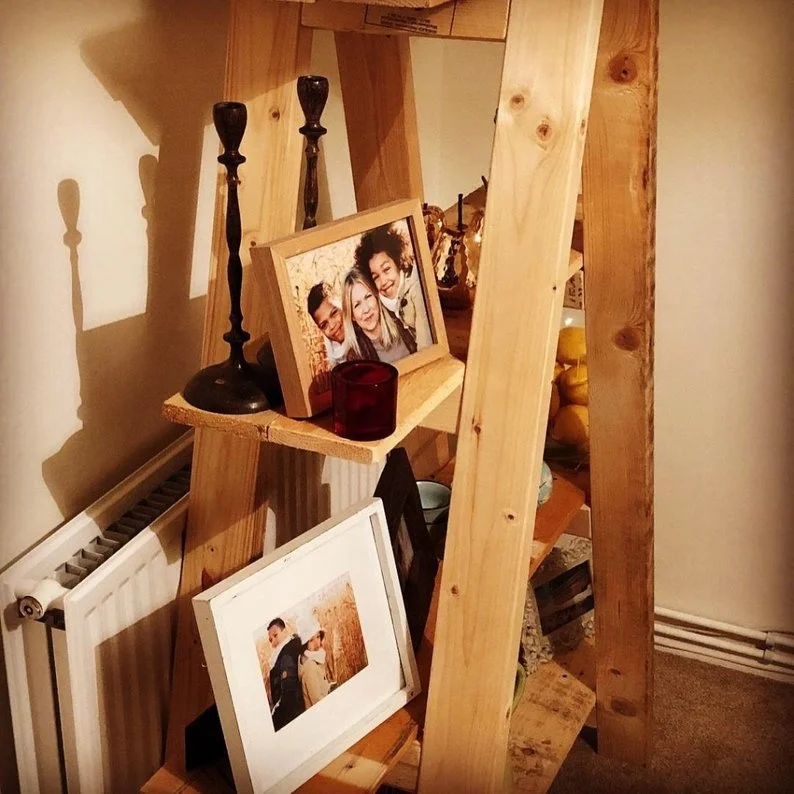 
Rustic A frame 4 Tier Ladder Shelf Bookcase, made from Reclaimed Pallet Wood for Space Saving 