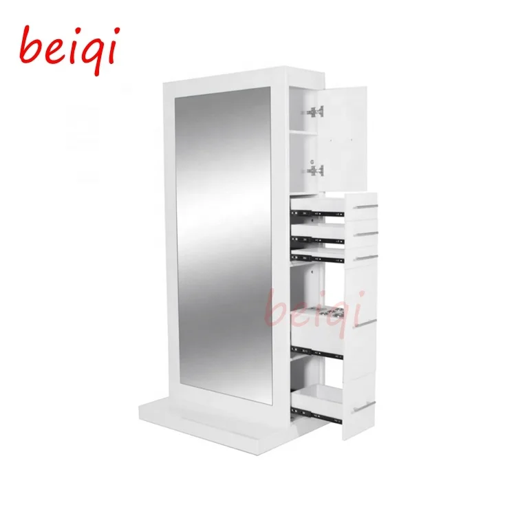 Unique design hairdressing portable luxury white double side salon mirror with drawer