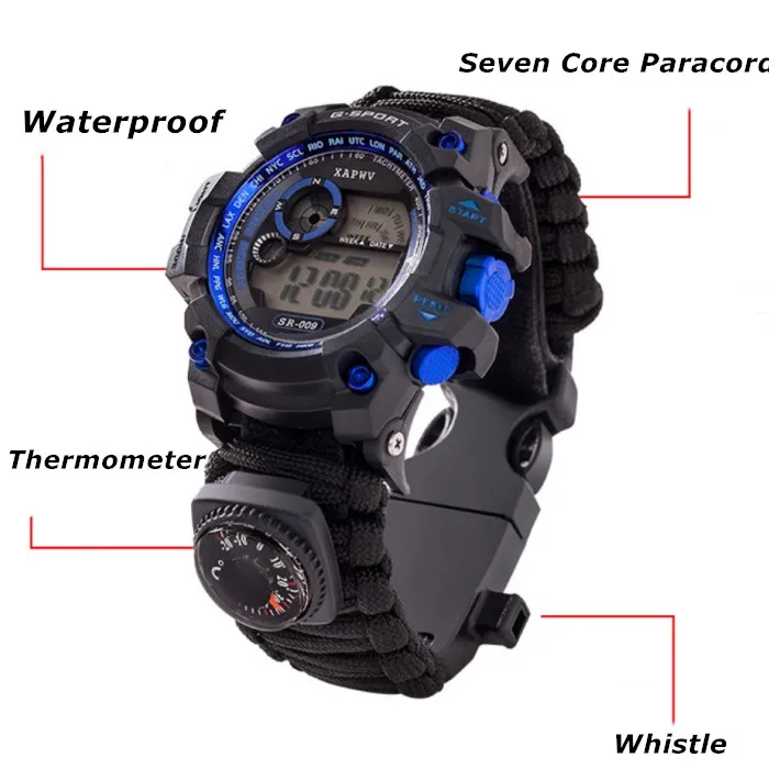 Outdoor Travel Waterproof Multifunction Survival 550 Paracord Bracelet Watch