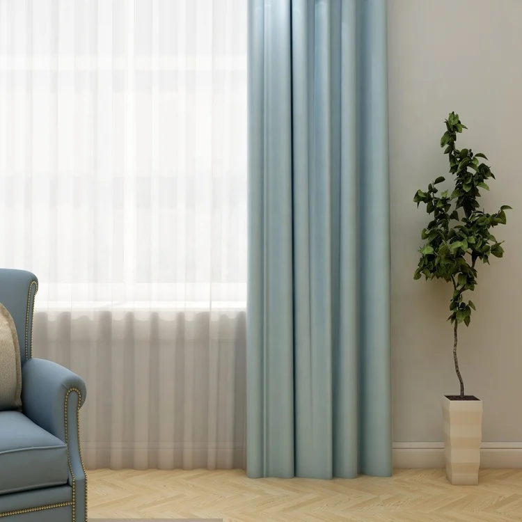Light blue 100% polyester window curtain design curtains living room made in china