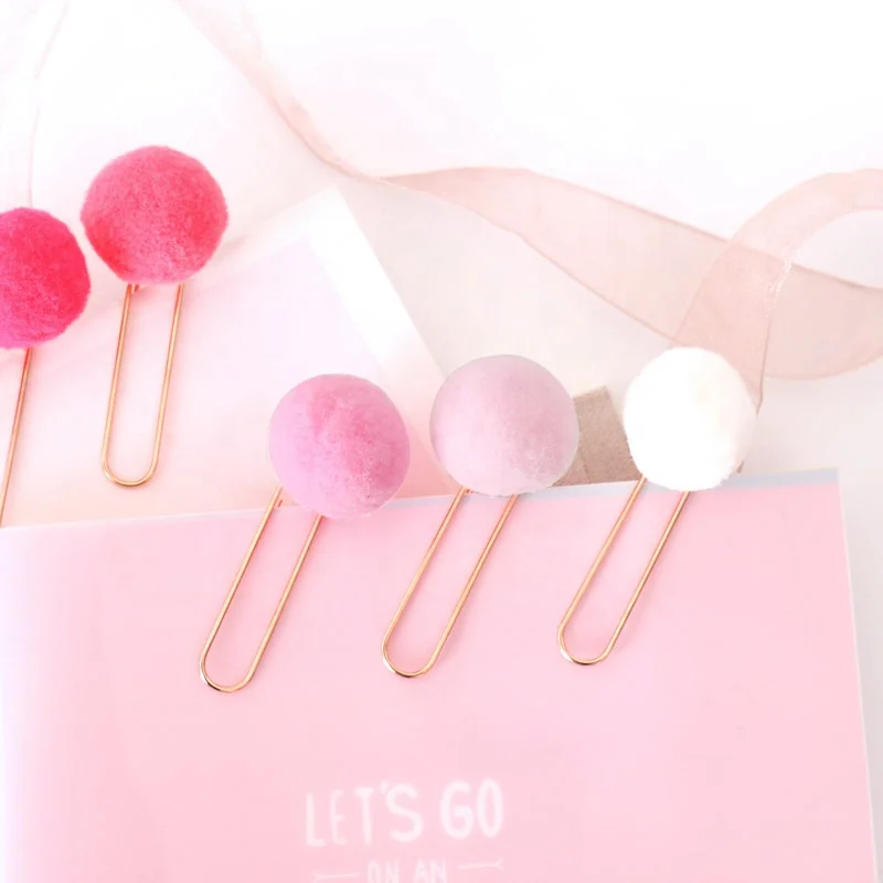 Popular cute Hair ball rose gold clip modelling pompom  Paper clip for sell