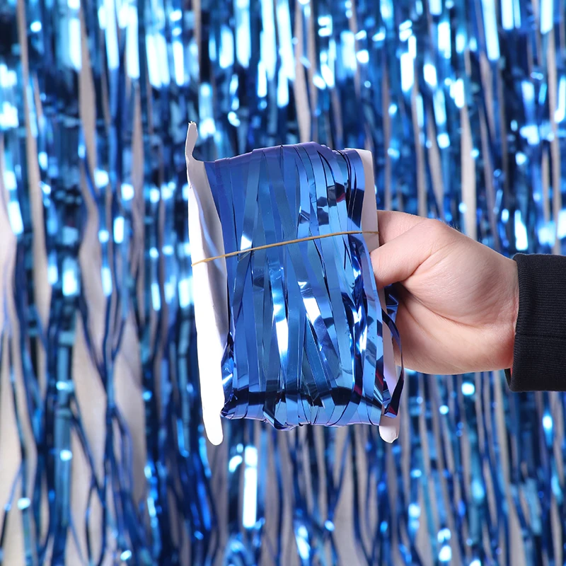 1mx2m Fringe Curtain Shiny Shimmer Party Wedding Birthday Door Decoration PET Silver Fringe Curtain