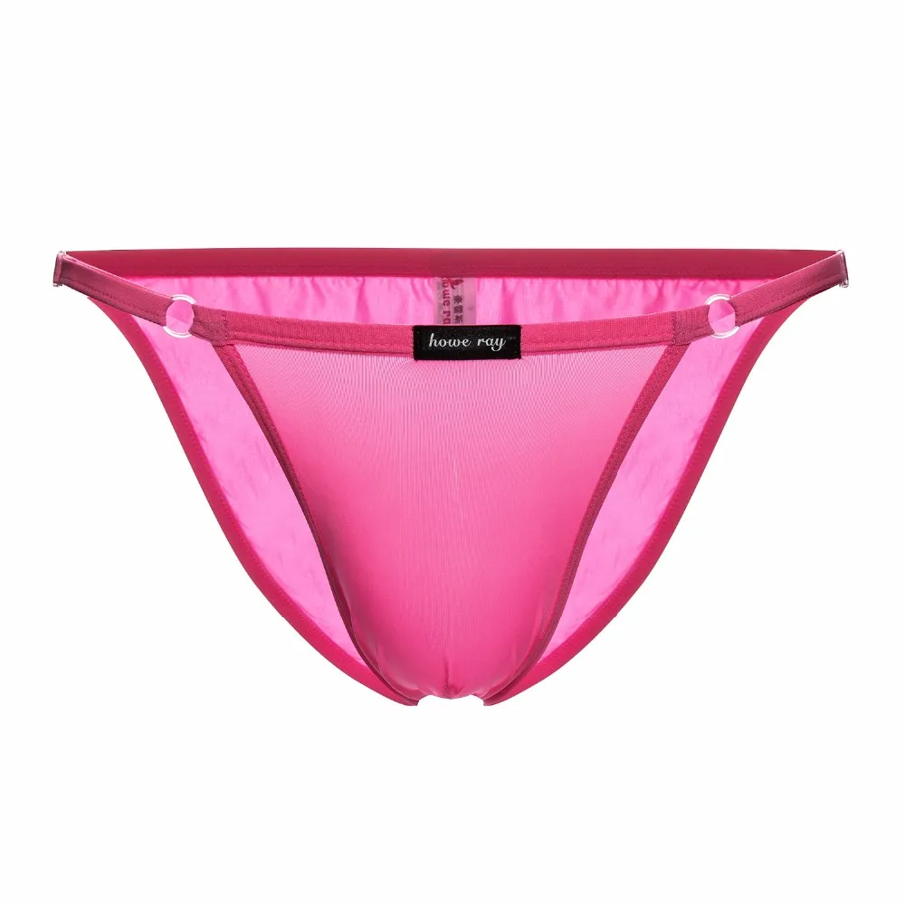 Модное регулируемое сексуальное мужское нижнее белье, розовое соблазнительное мужское треугольное нижнее белье из ледяного шелка